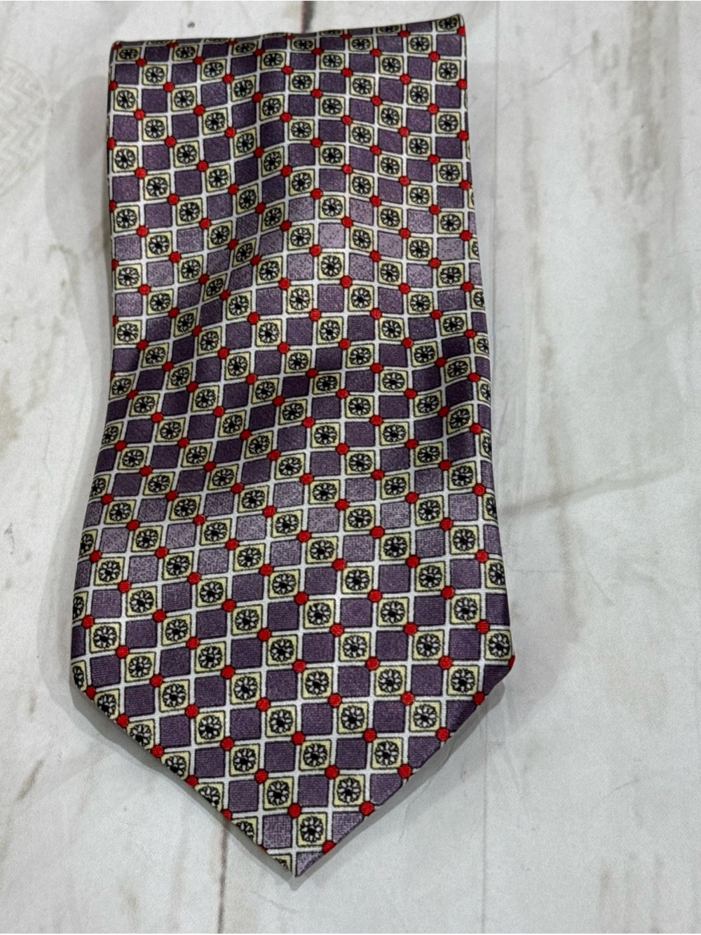 VTG Cambridge Silk Tie 90s Italian Silk Medallion Celtic Geometric Red Gold